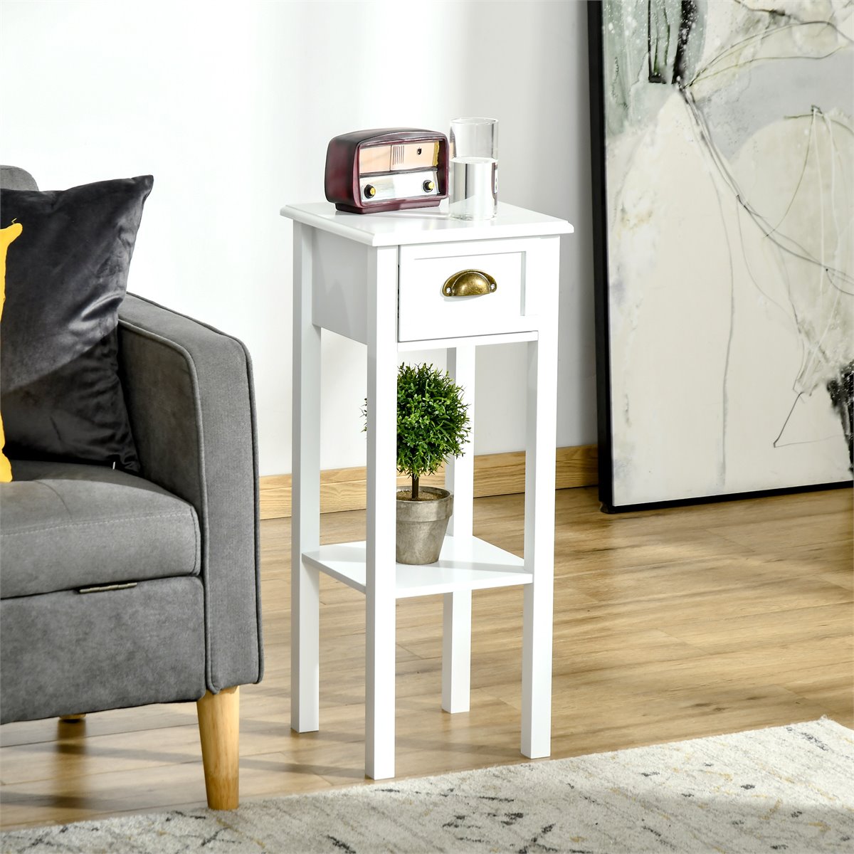 Mesa auxiliar de madera | Mesas auxiliares para sala de estar | Con  almacenamiento de doble capa | Resistente y elegante | Fácil montaje |  Resistente