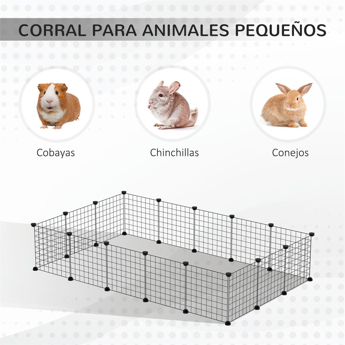 Valla metálica para mascotas con 9 paneles PawHut 68x68x2,5cm  blanco_D51-322