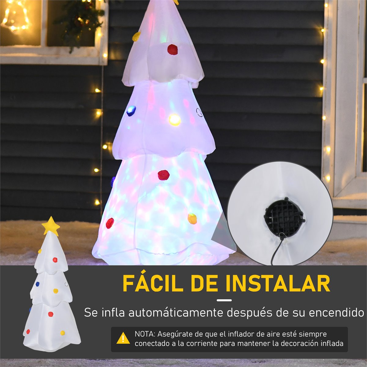 Homcom Rbol De Navidad Inflable Cm De Altura Con Luces Led E