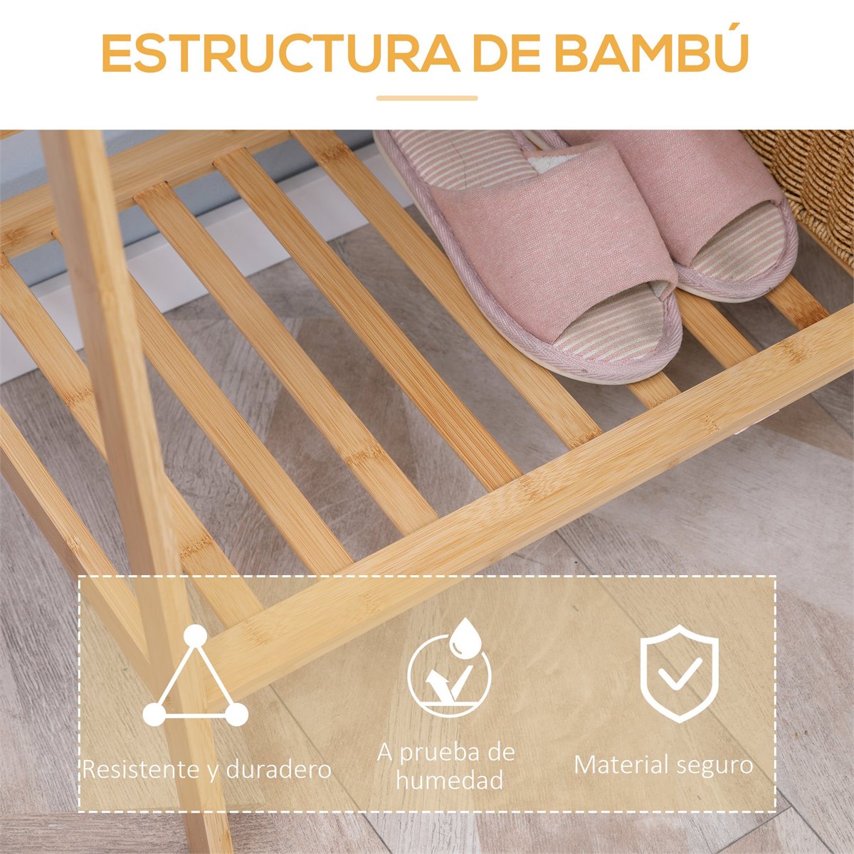 UNHO Perchero Burro de Bambú Armario Abierto de Pie con Cortina para Ropa  Zapatos Canastas, 90