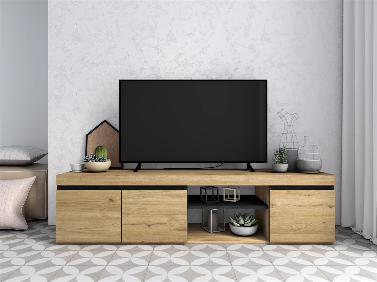 Set Muebles de Salón - Aparador y Mueble de TV - 160 cm - Estilo Nórdico -  Roble/Negro - Conforama