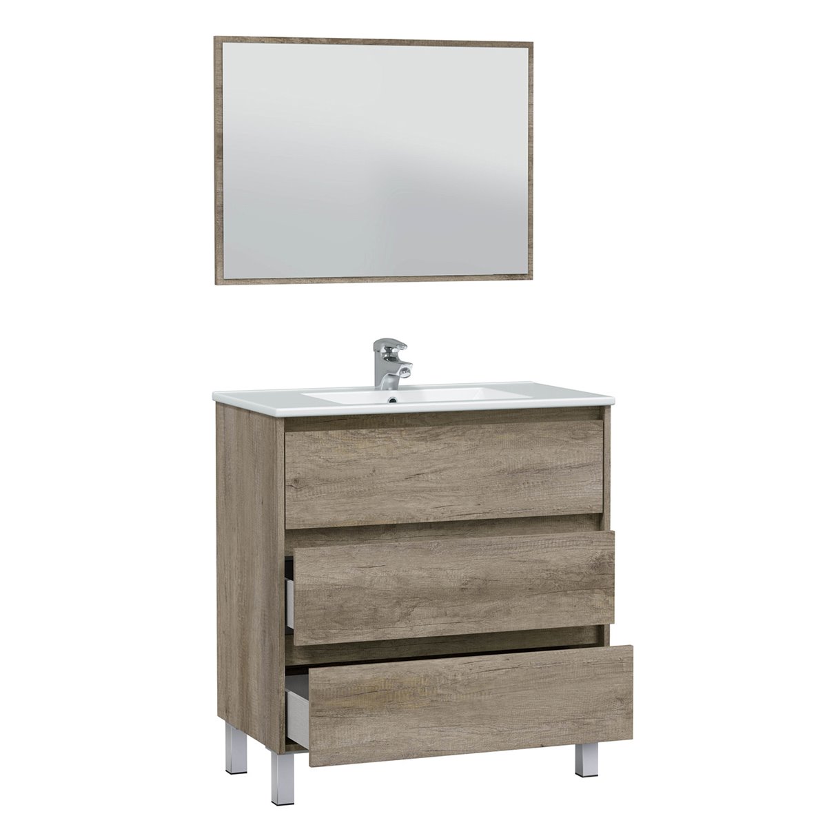 Mueble baño Devin 3 cajones espejo, sin lavabo, Nordik - Conforama
