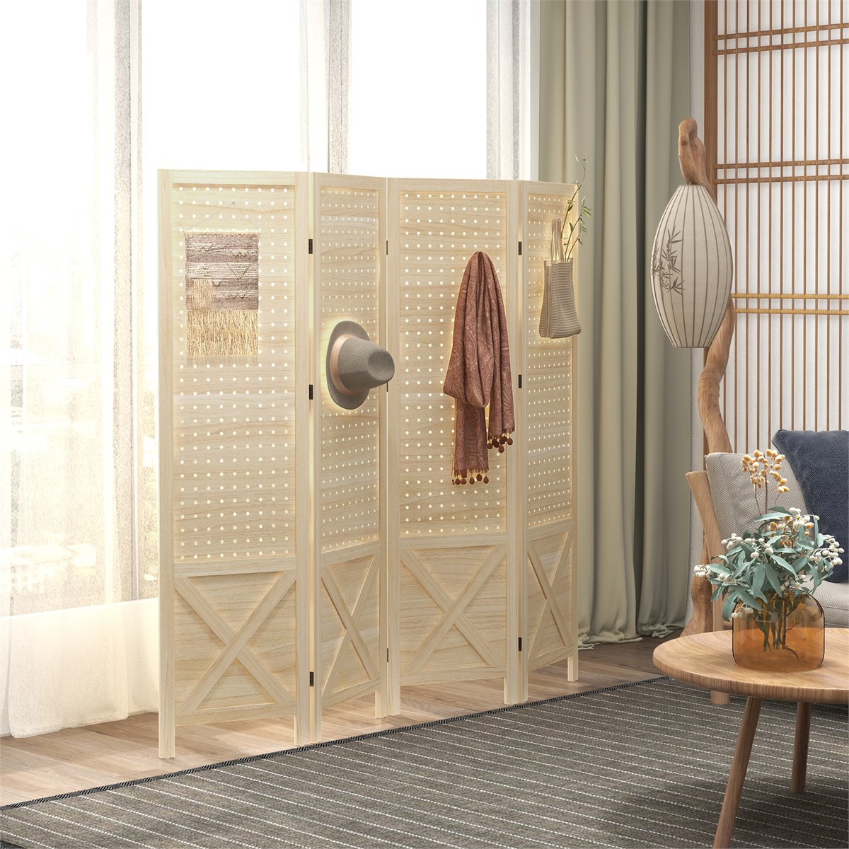 separadores ambientes biombo madera baratos bambu Pantalla decorativa for  dividir habitaciones, pantalla de privacidad con patrón de un solo panel de