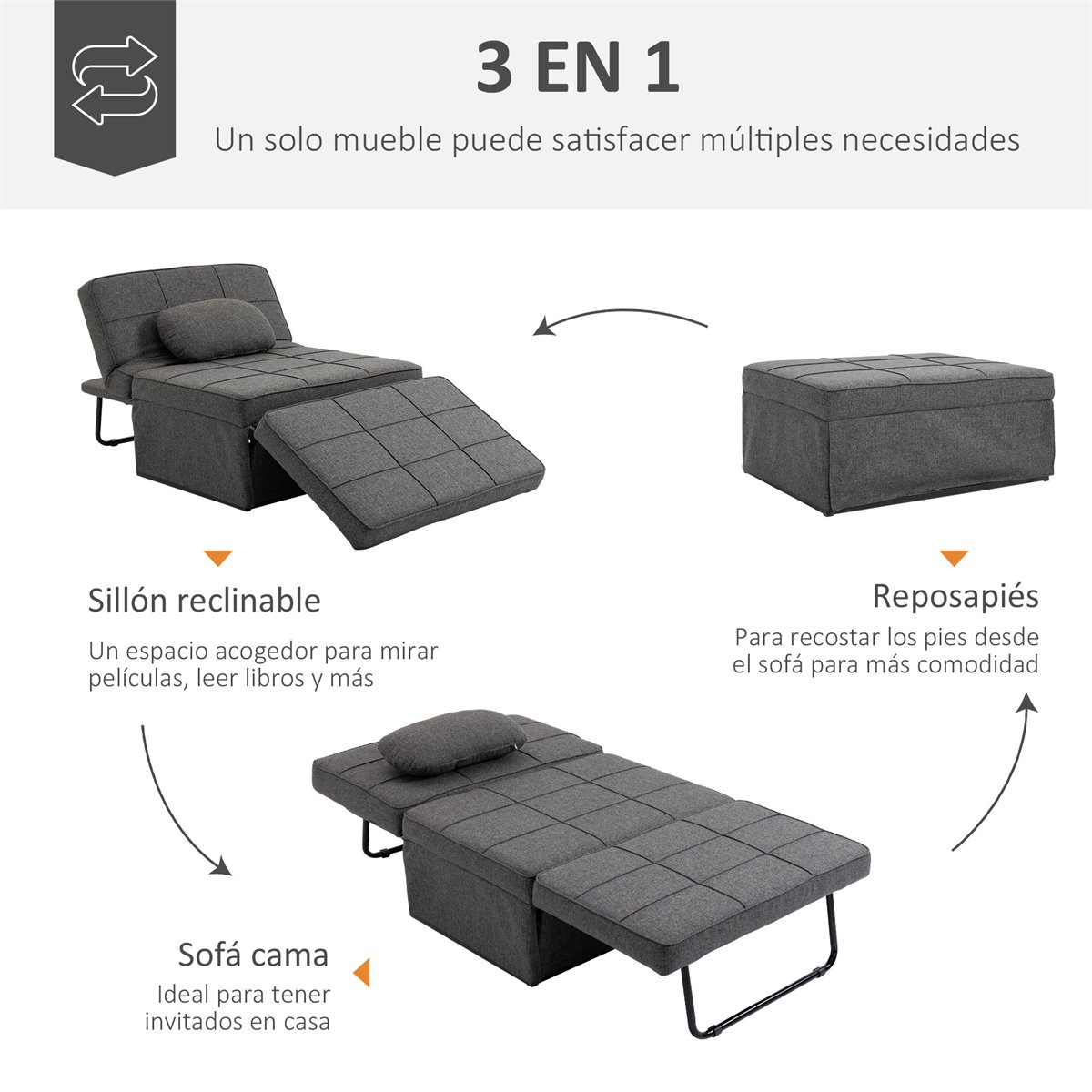 Sofá y cama convertible individual sobre futón, litera  