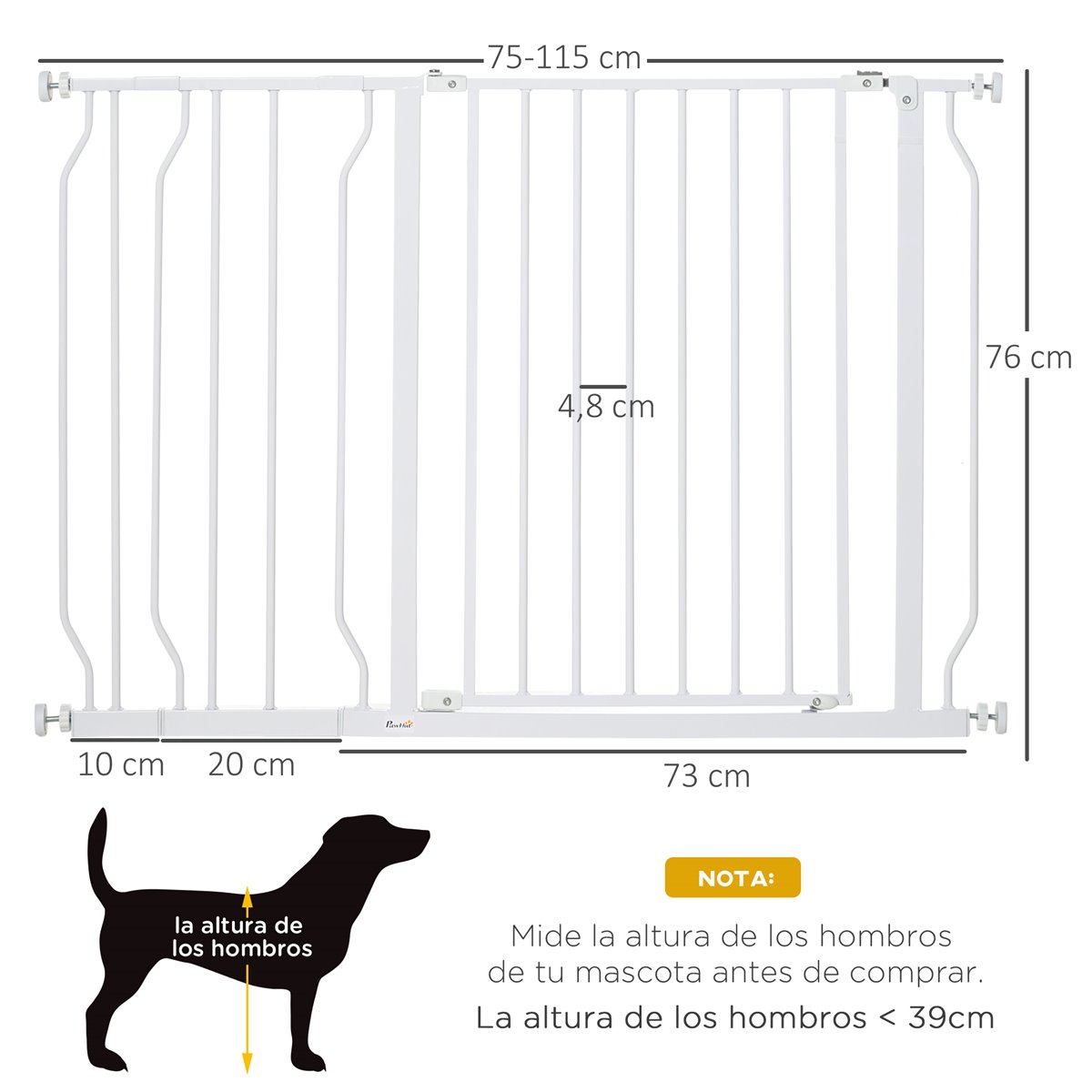PawHut Barrera de Seguridad para Perros Extensible 77-103 cm con