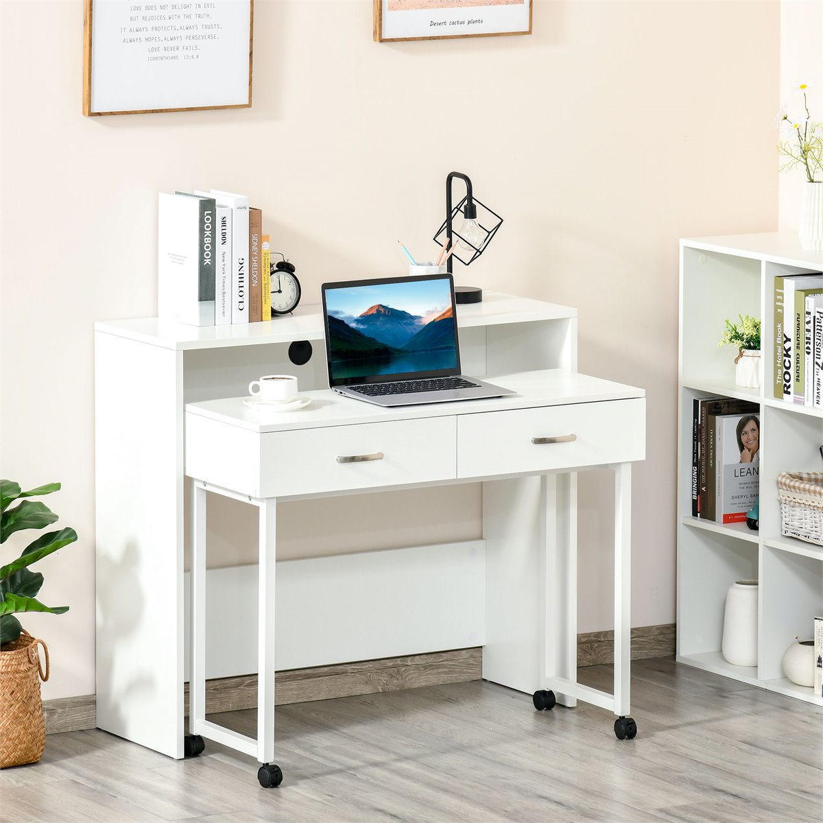 Mesa consola escritorio extensible, mesa para despacho o estudio moderna,  Aput