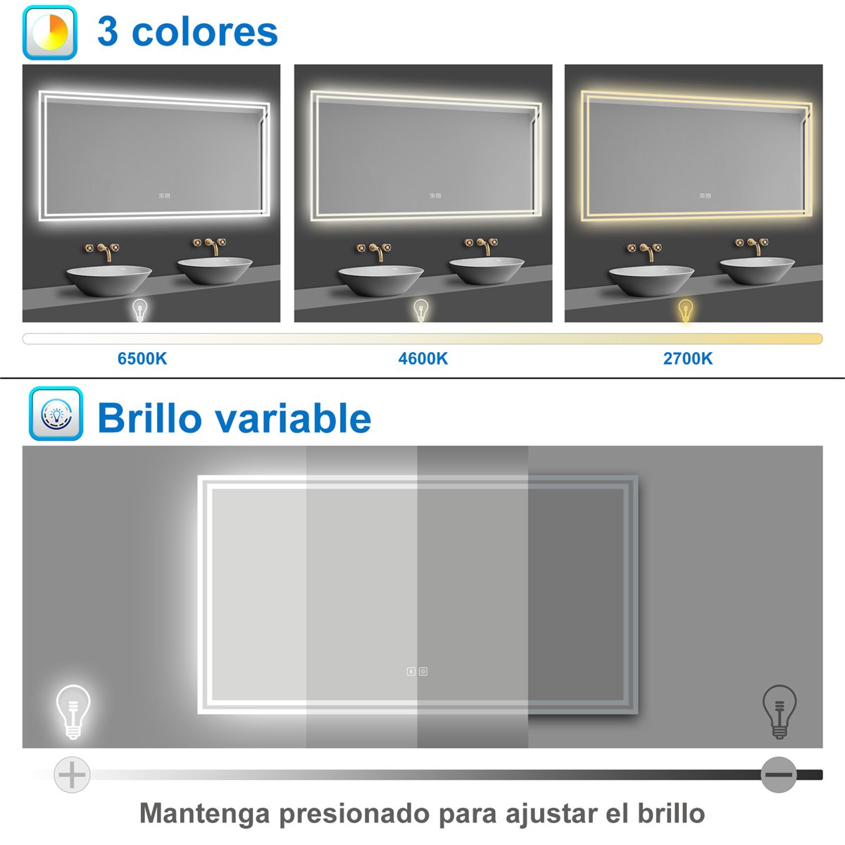 Bluetooth Espejo LED Iluminado para baño, Antivaho. Espejo Bluetooth I –  Aica Sanitarios España