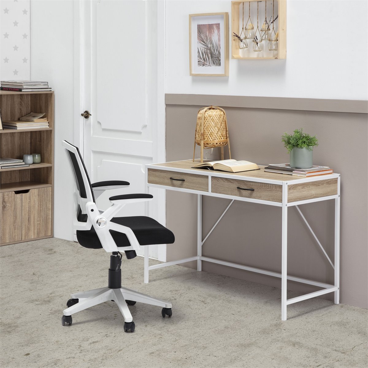 Mesa de escritorio blanco, estilo industrial, 90 x 50 x 74 cm CACERES