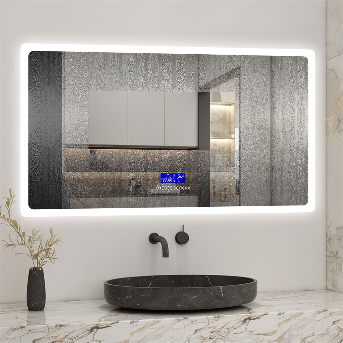 Espejo redondo de baño led 80cm + antivaho + brillo ajustable