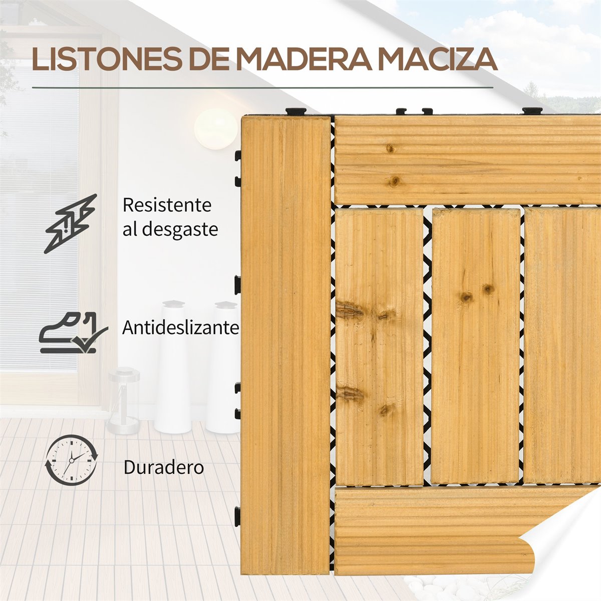 Outsunny Set de 27 Baldosas de Madera 30x30 cm con Área de 2,5 m² Losetas  Sistema de Clic para Balcón Terraza Jardín Marrón Oscuro