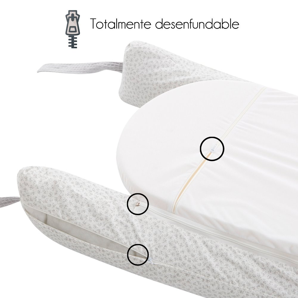 Cojín nido con base impermeable ☔ y desenfundable para bebé 100% algodón  hipoalergénico. Con certificado Oeko-Tex (Gofre Etna)