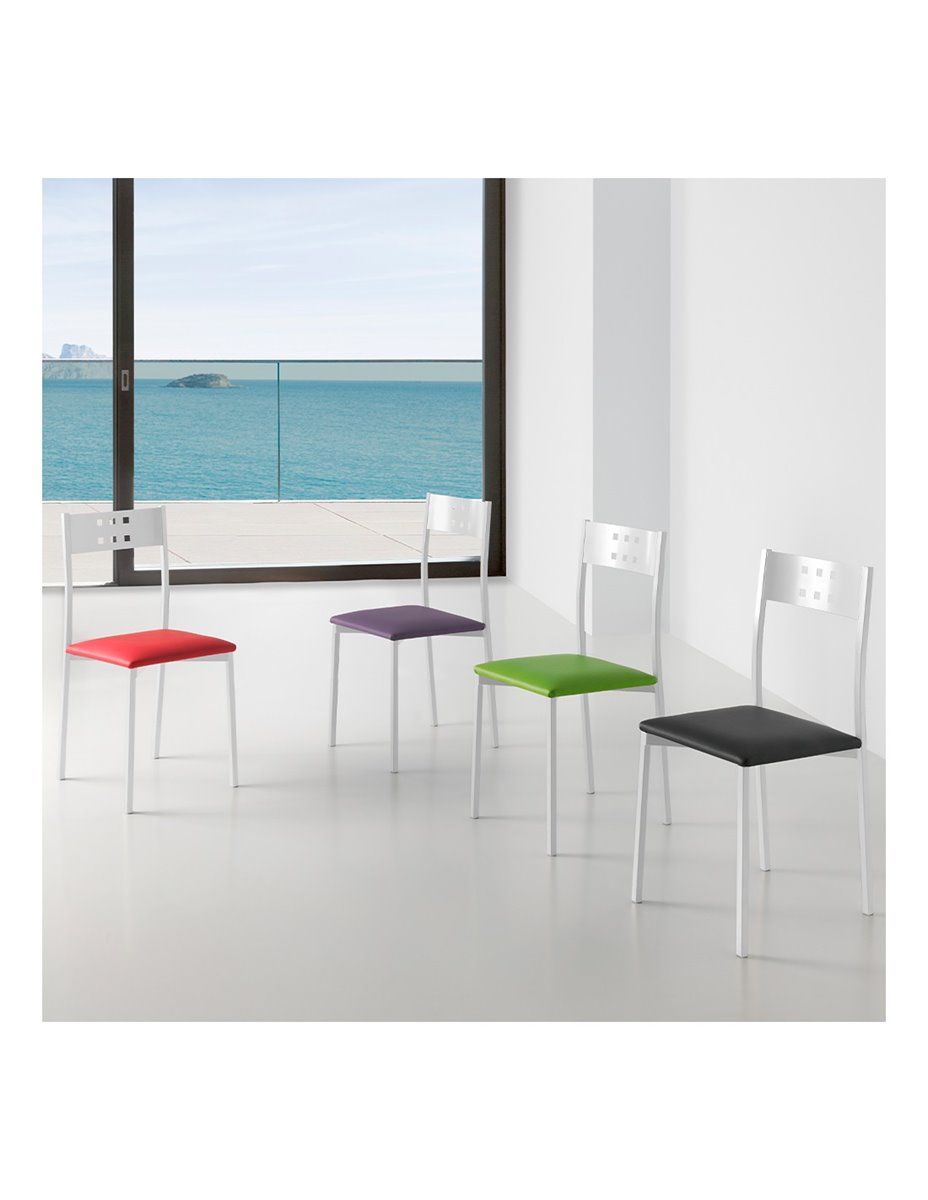 Set 4 sillas de cocina Simil Piel MELBOURNE - Blanco - Conforama