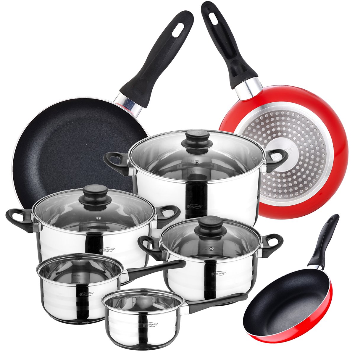 San ignacio Set Bateria Cocina 8 Piezas Con Juego Sartenes Toledo 18/20/24  cm PK3786 Plateado