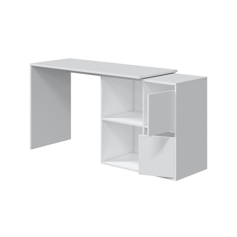 Mesa de escritorio extensible Bureau Blanco Mate y Gris Cemento  87,5x98,5x70 cm - Conforama