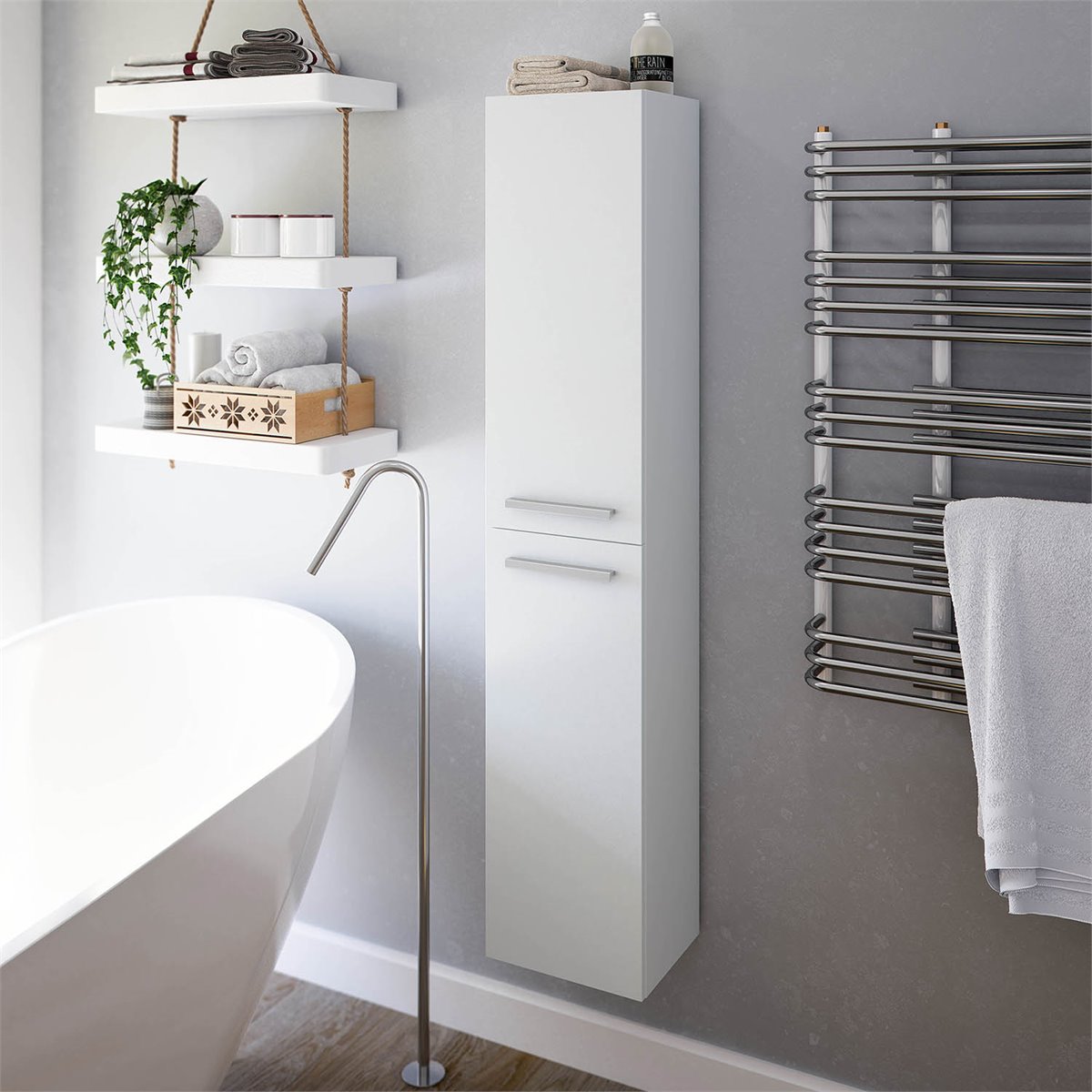 Armario baño Alise 2 puertas, Blanco brillo, 150 cm - Conforama