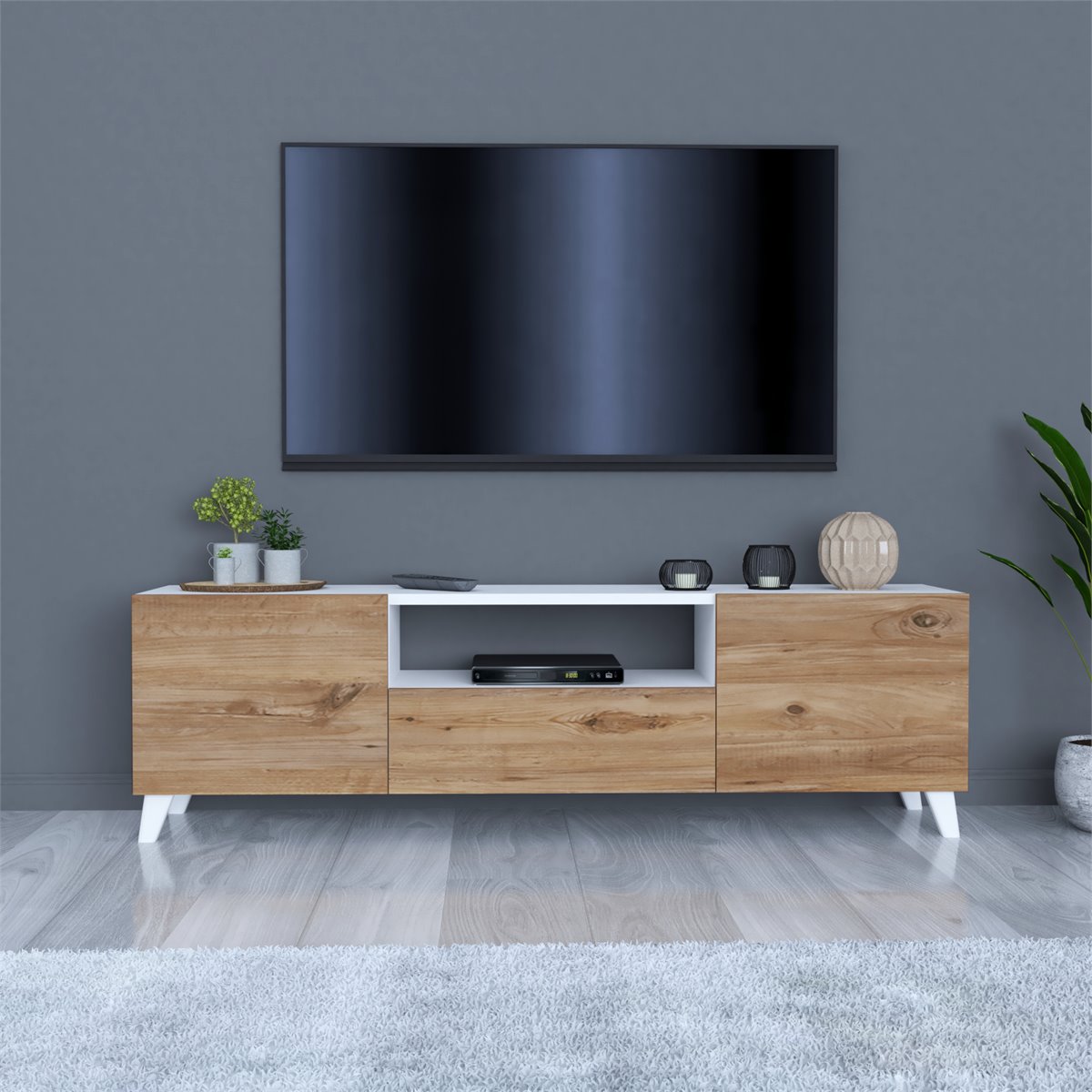 Mueble TV suspendido Laitila Aglomerado 180x32x30 cm roble r√∫stico /  antracita [en.casa] - Conforama