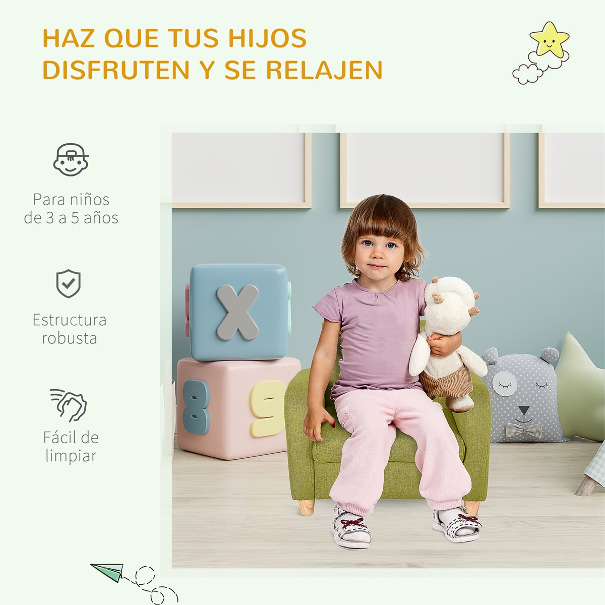 ZONEKIZ Sillón para Niños Pequeños en Forma de Arco Iris Mini Sofá Cómodo Sillón  Infantil para Niños de 1,5-5 Años para Dormitorio Salón Carga 45 kg