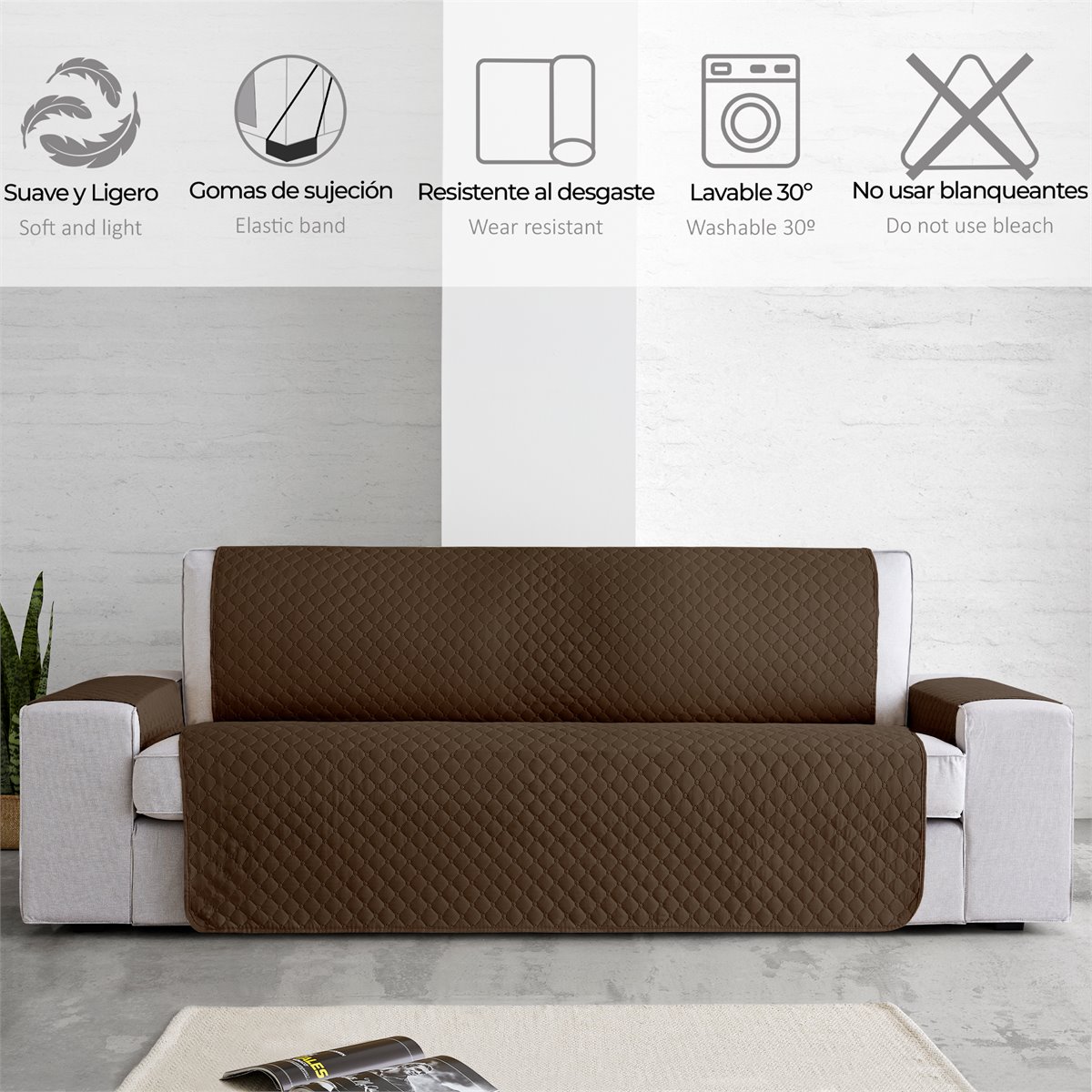 Vipalia Funda Cubre sofa chaise longue liso. Funda de sofa Chaise longue  Brisa brazo derecho Brisa. Protector antimanchas ajustable. Color Beige.  Chaise Longue Derecha 290 cm (Visto de frente) - Conforama