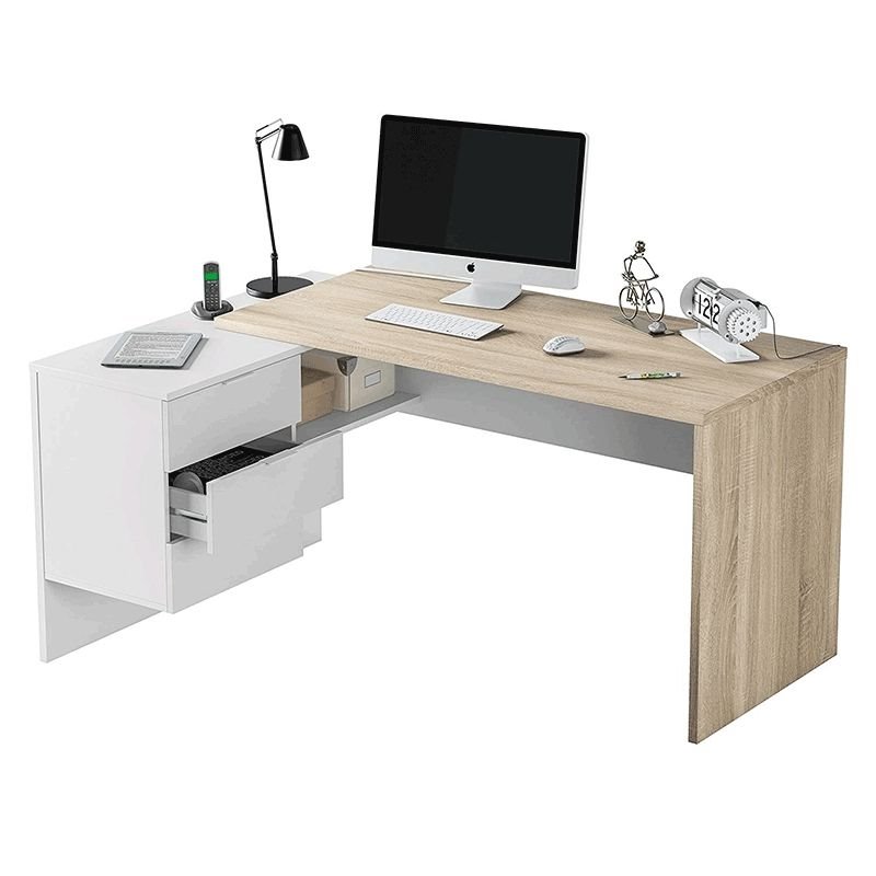 Mesa de escritorio extensible Bureau Blanco Mate y Gris Cemento  87,5x98,5x70 cm - Conforama