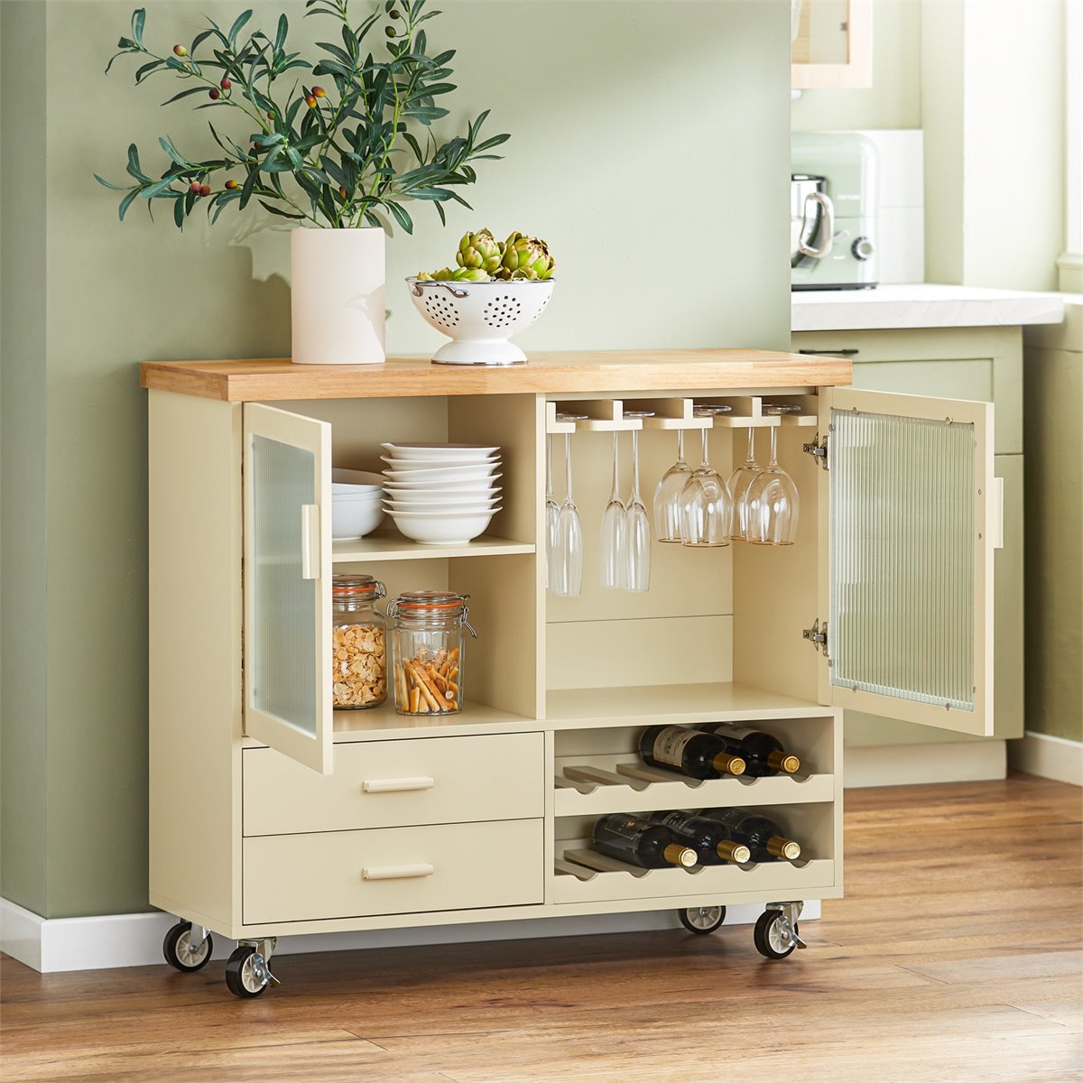 Carrito Auxiliar De Cocina SoBuy FKW119-WN Con 2 Puertas 1 Cajón 1