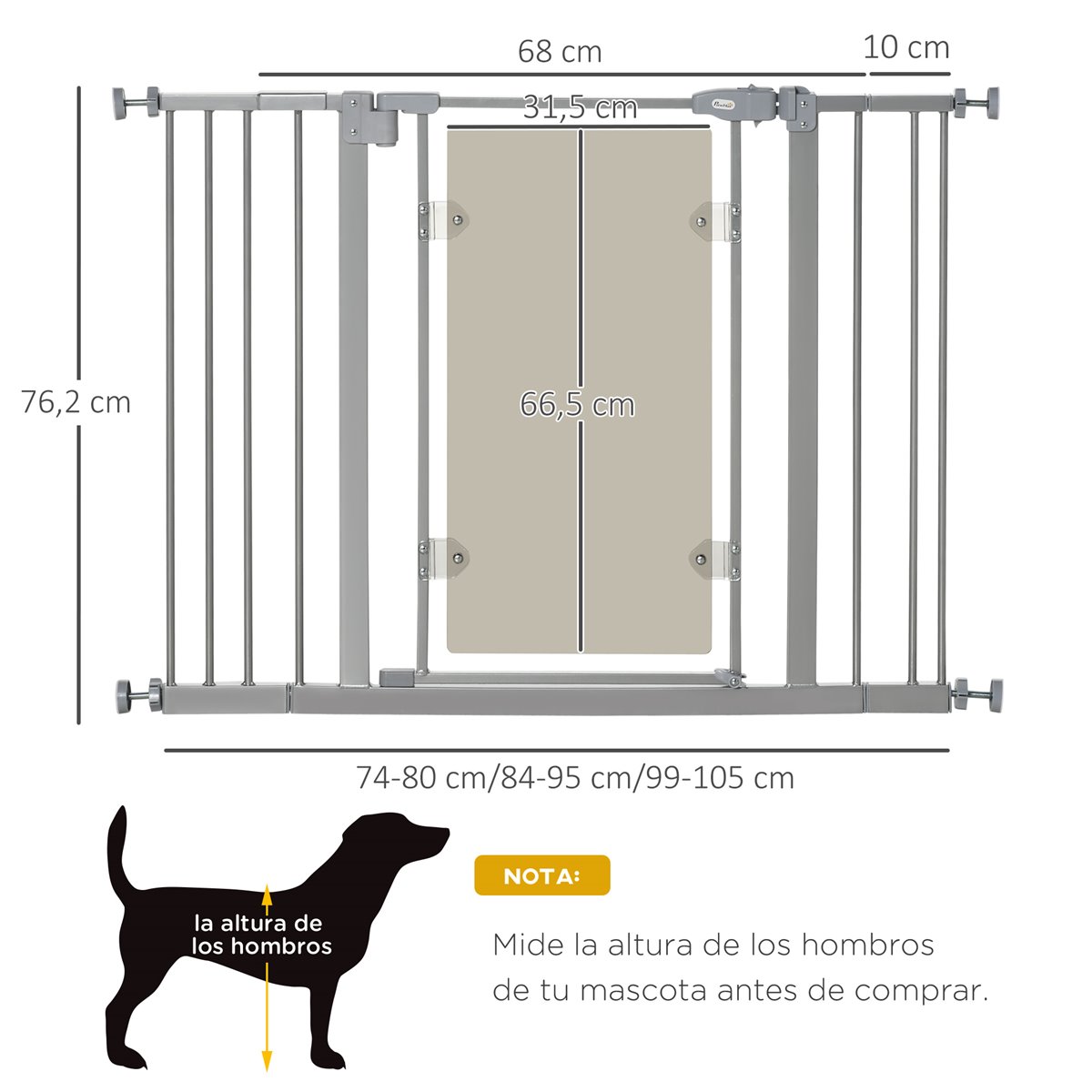 Pawhut Barrera De Seguridad De Perros Mascotas 74-80 Cm Para Escaleras  Puertas Y Pasillo Con Puerta Para Gatos Cierre Automático Y Sistema De  Doble Bloqueo Blanco