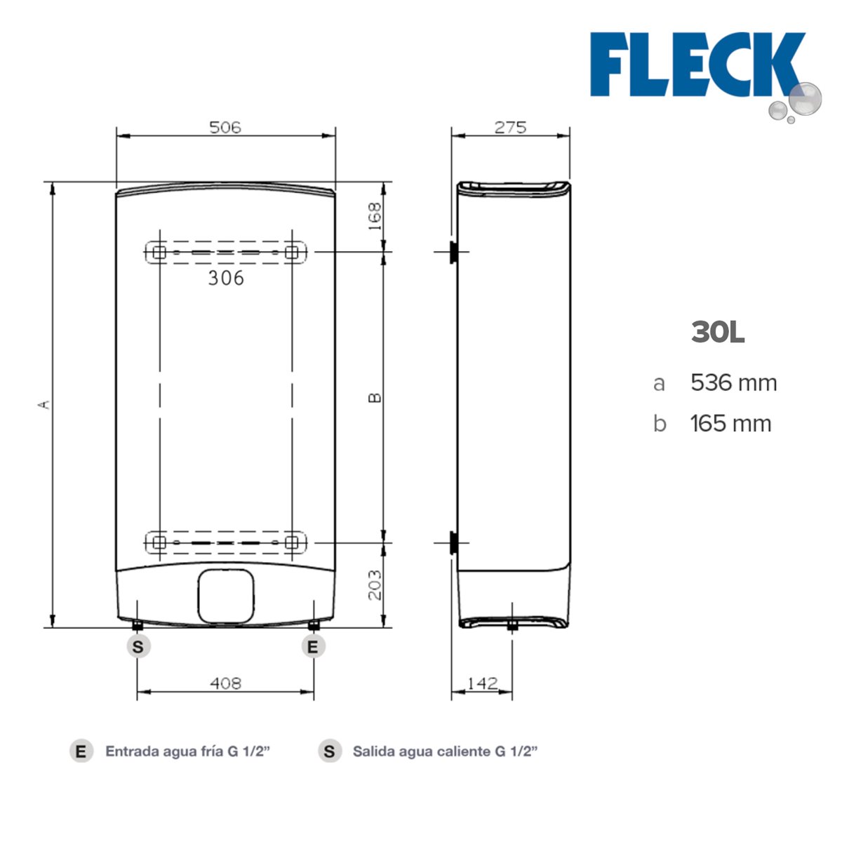 Fleck, Duo 5 - Calentador de Agua Electrico, Horizontal y Vertical