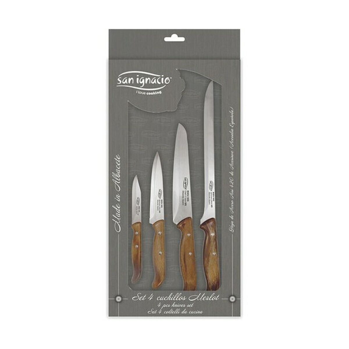 San Ignacio Juego de cuchillos, 15 piezas: cuchillos en acero inoxidable y  tacoma de madera, SG