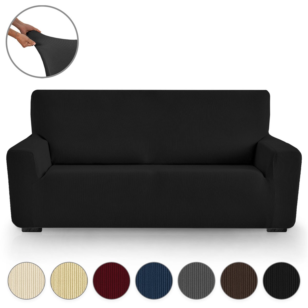 Vipalia Funda cubre sofa acolchado reversible bicolor. Fundas para sofa 3  plazas circulos. Cubre Sofas de salon antimanchas ajustables. Color Azul -  Gris. Funda de sofa 3 plazas (160 cm) - Conforama