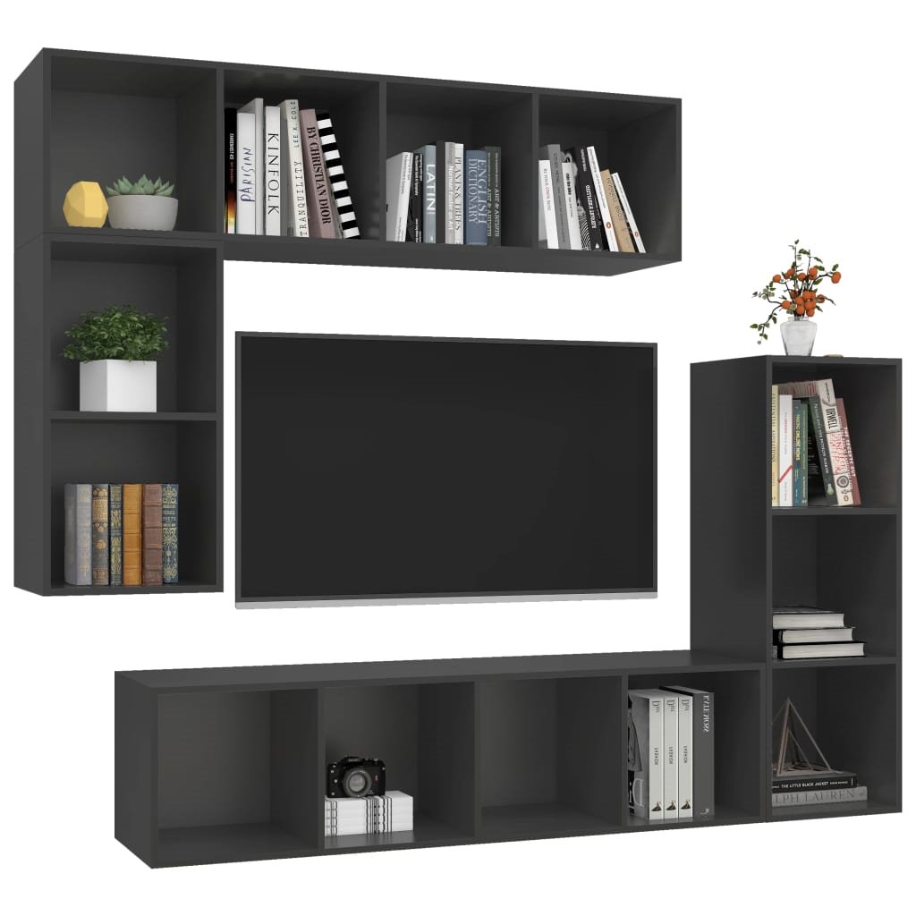 Mueble tv suspendido 2 abatibles y 2 estantes - l180 cm - marrón KAWAY