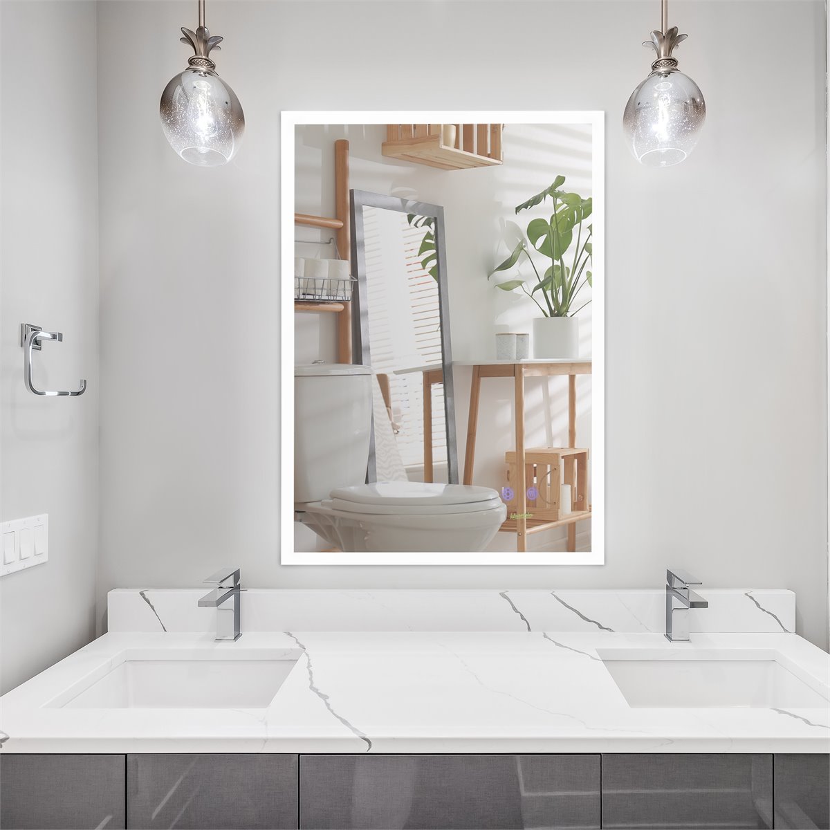 Armario espejo de baño con luz LED kleankin 70x15x65 cm marrón rústico