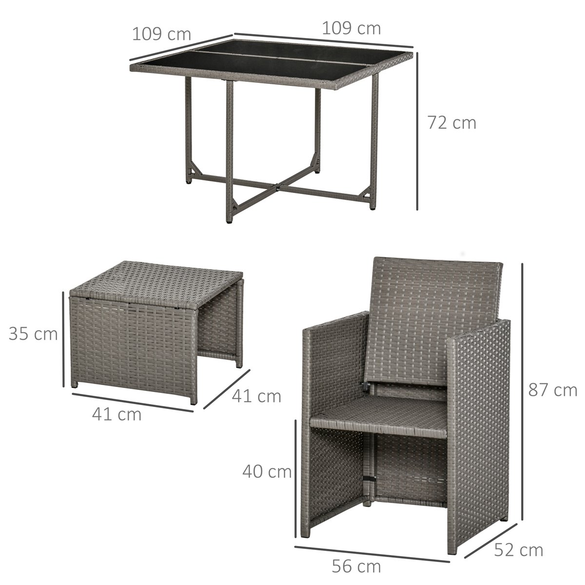 Outsunny Conjunto de Muebles de Comedor para Jardín 7 Piezas 1 Mesa de  Vidrio y 6 Sillas de Ratán con Respaldo Transpirable y Cojines Acolchados  para