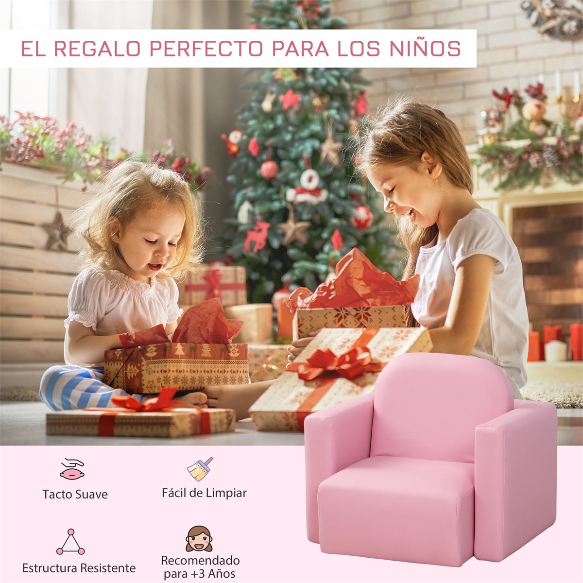 Conjunto 2 En 1 Sillón Infantil Multifuncional +3 Años Rosa Homcom con  Ofertas en Carrefour