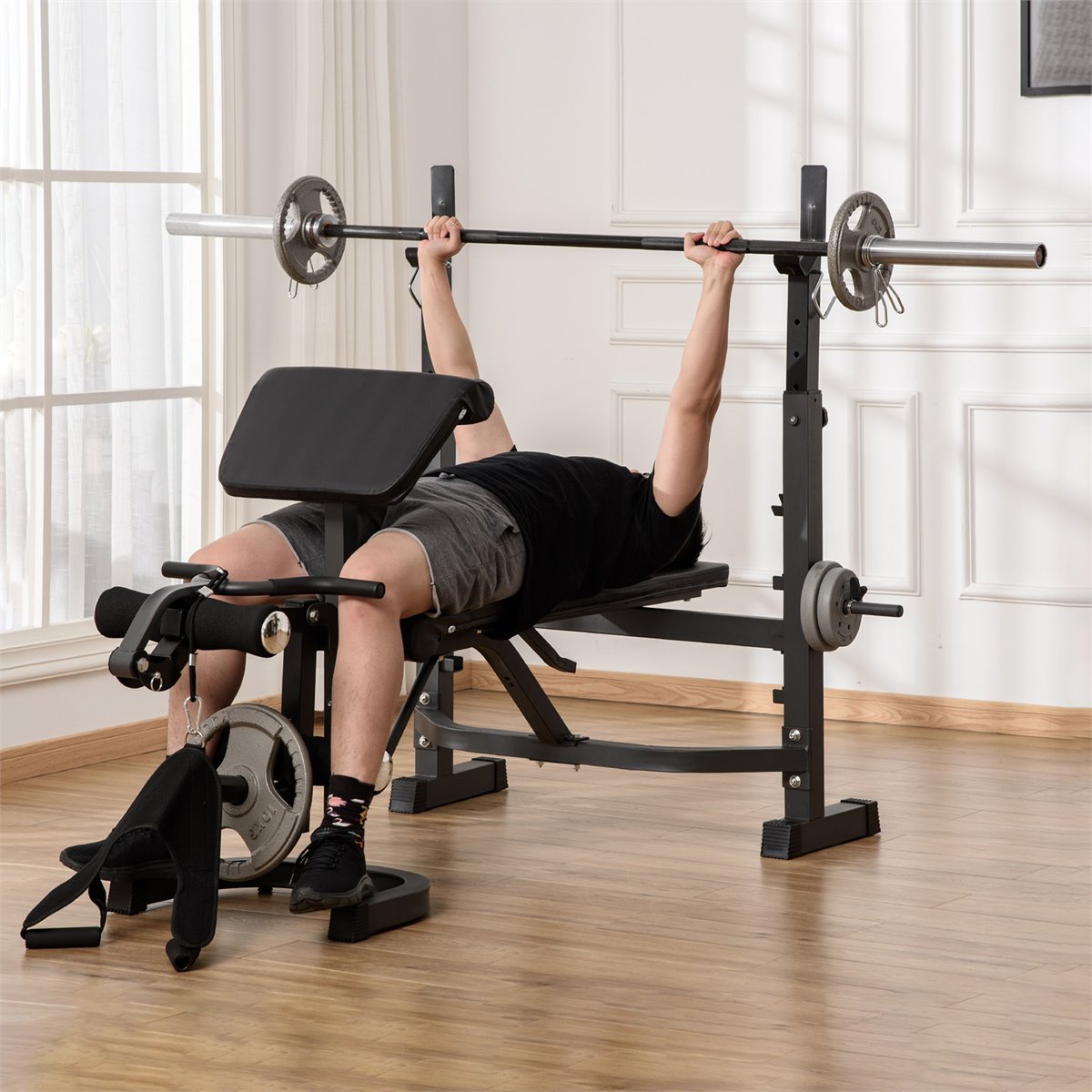 HOMCOM banco de pesas multifuncional banco de musculación ajustable en 6  posiciones para entrenamiento de cuerpo