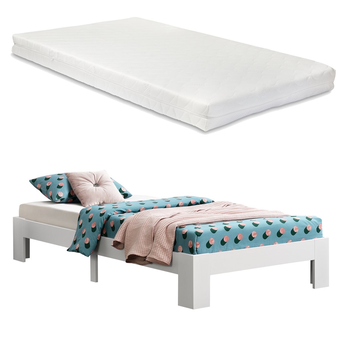 Cama Simple Raisio Con Somier Capacidad Máx 150 Kg Pino 120 X 200 Cm -  Blanco Mate [en.casa] con Ofertas en Carrefour