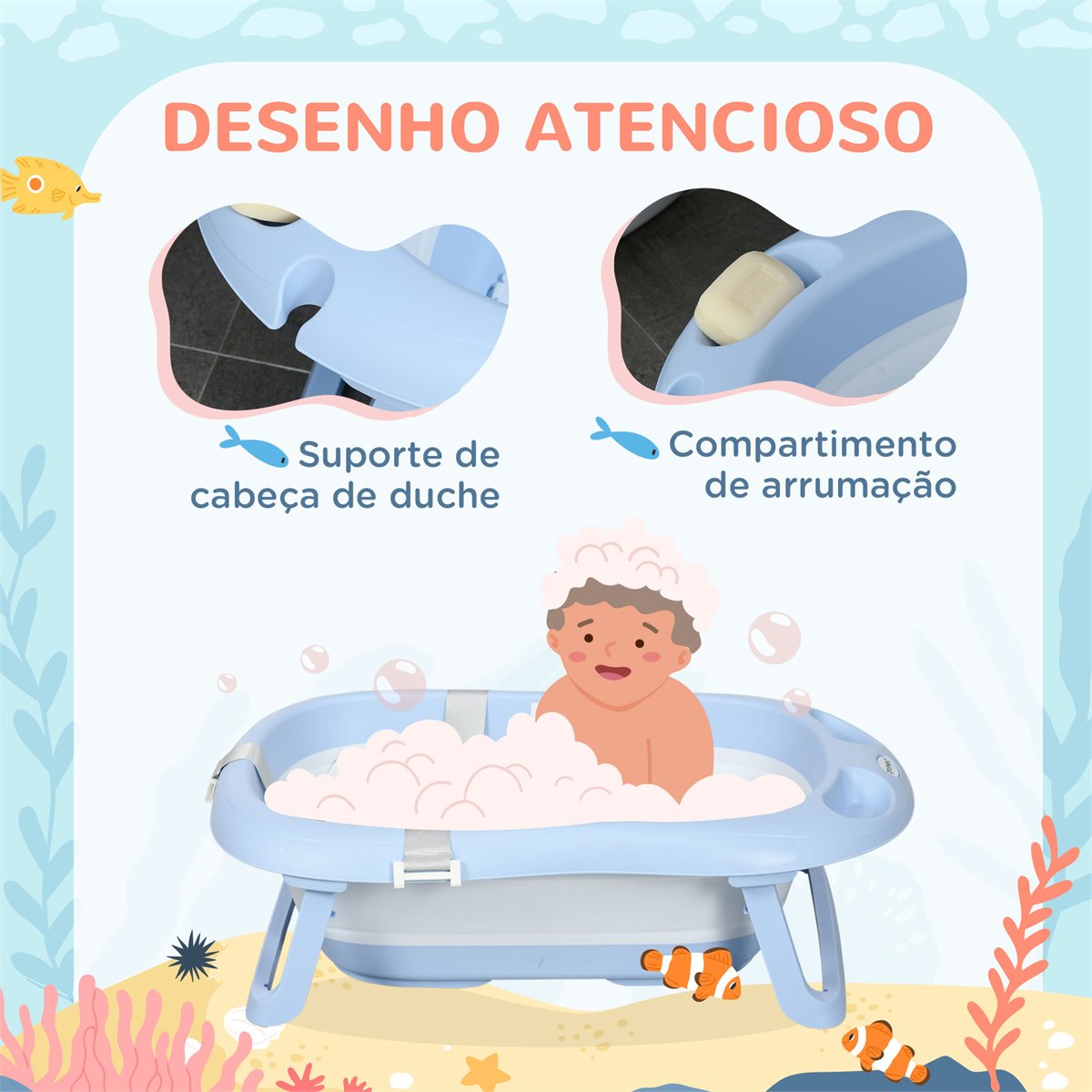 Bañera Plegable para Bebé Recién Nacido hasta 3 Años 81,5x50,5x23,5 cm con  Tapón