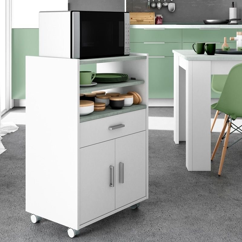 Muebles Cocina Blancos Y Gris Moderno (3 Armarios + Carrito Microondas + Mesa  Plegable) con Ofertas en Carrefour