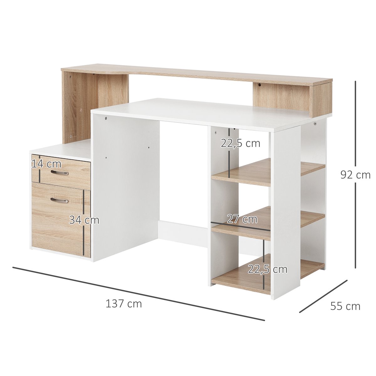 HOMCOM Mesa de Ordenador PC Despacho Escritorio 90x50x95cm Mobiliario  Oficina Madera - Conforama