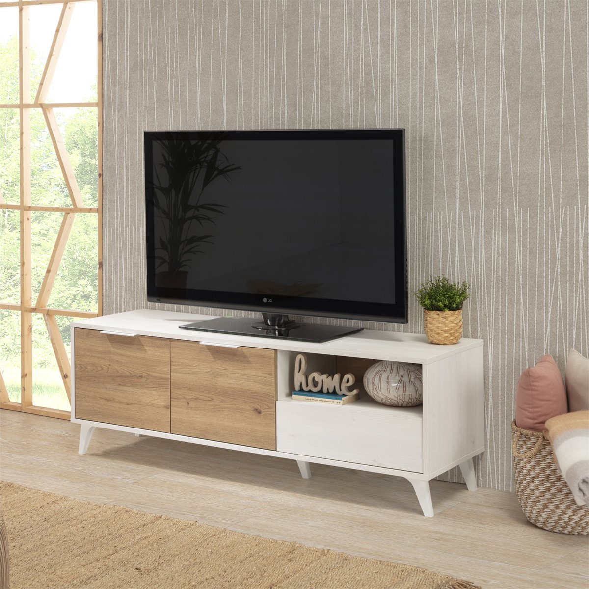 Mueble TV 136 blanco de estilo nórdico Palm