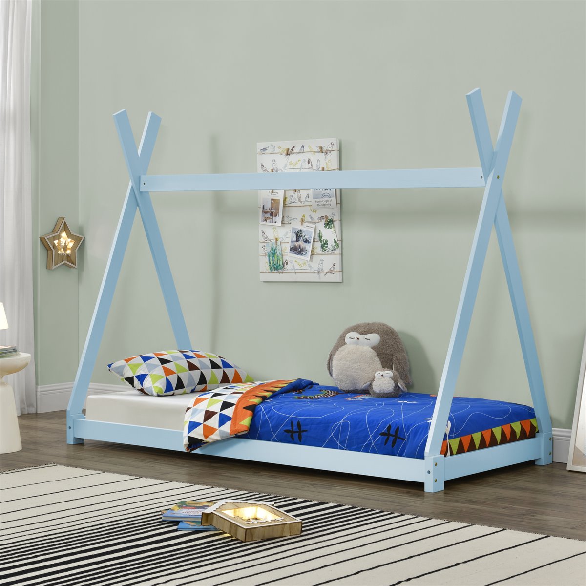 Cama infantil Onejda - Estructura tipi de madera pino - 200 x 90 cm - Azul [ en.casa] - Conforama