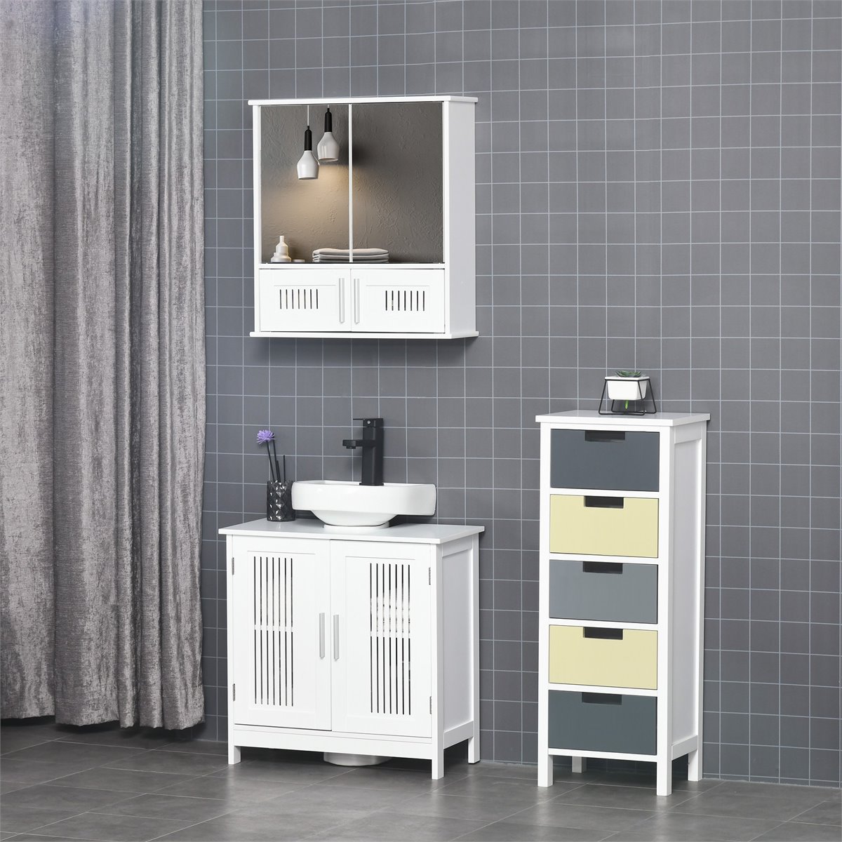 Armario de baño con espejo 3 estantes kleankin 46x12x66 cm plata