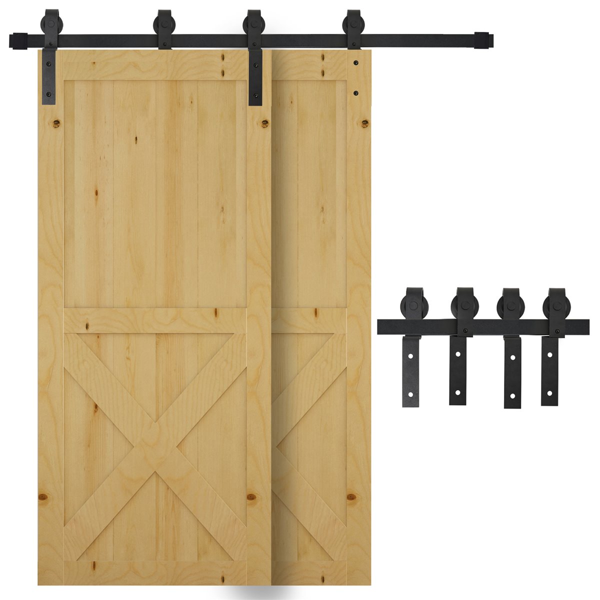 U-MAX Kit de herrajes para puerta corredera de granero, forma de I, Negro