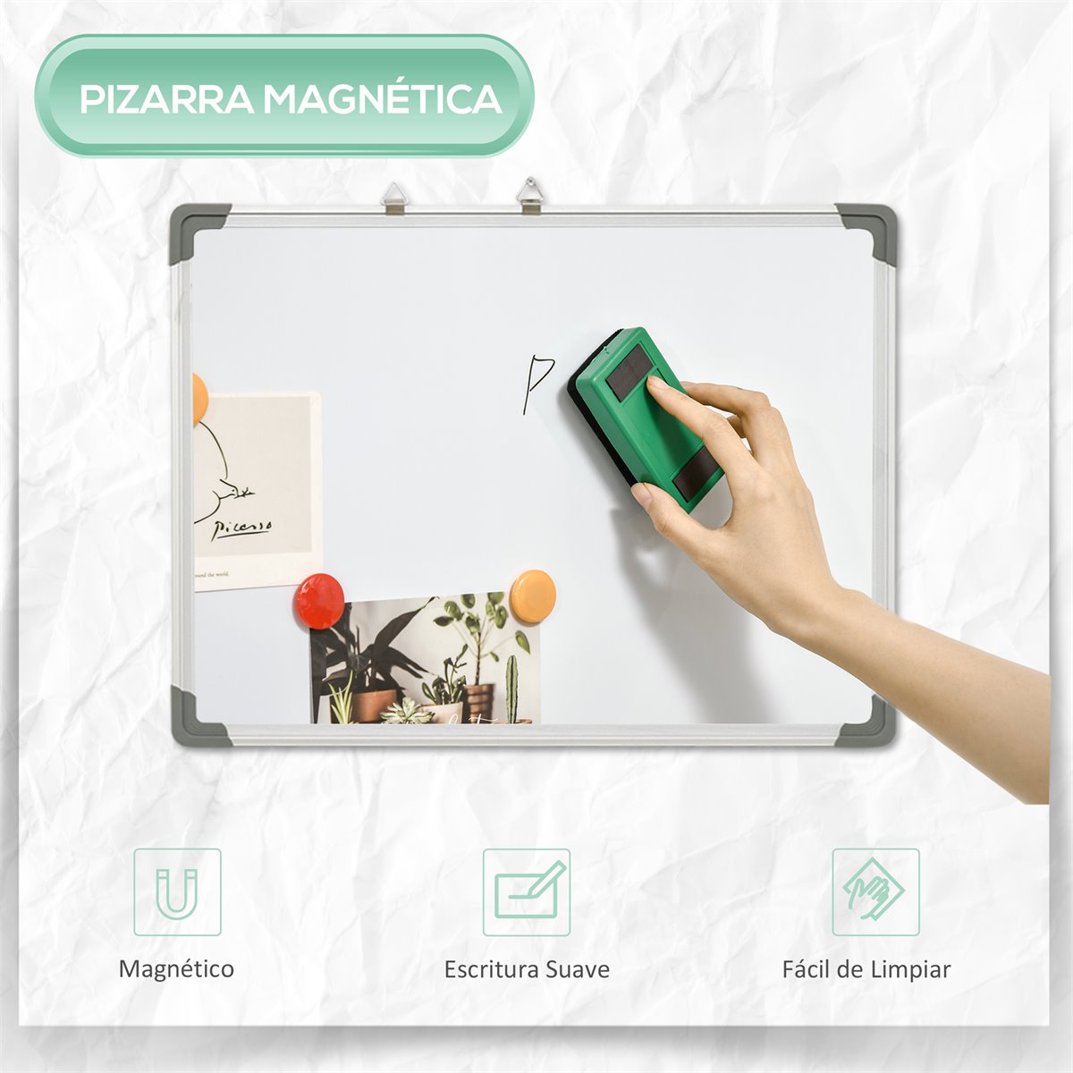  Tenfa - Lámina magnética de borrado en seco, adhesivo blanco  para pared, ideal para la oficina y el hogar y la escuela, incluye  marcadores y borrador con imanes e imanes y