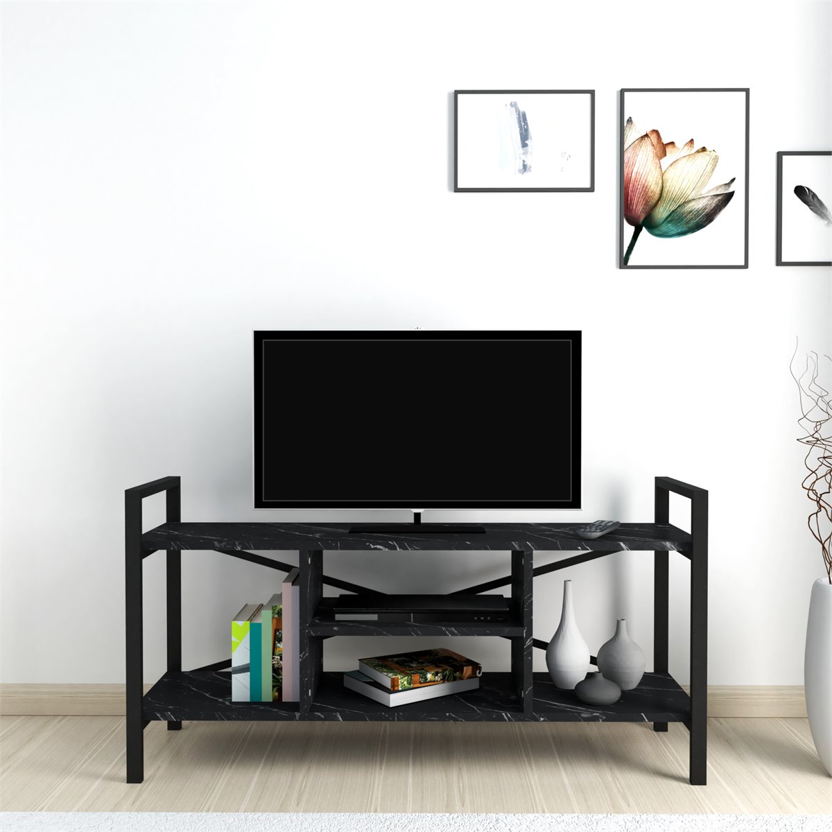 Mueble de tv para televisores 65 HOMCOM 140x40x50 cm negro marrón