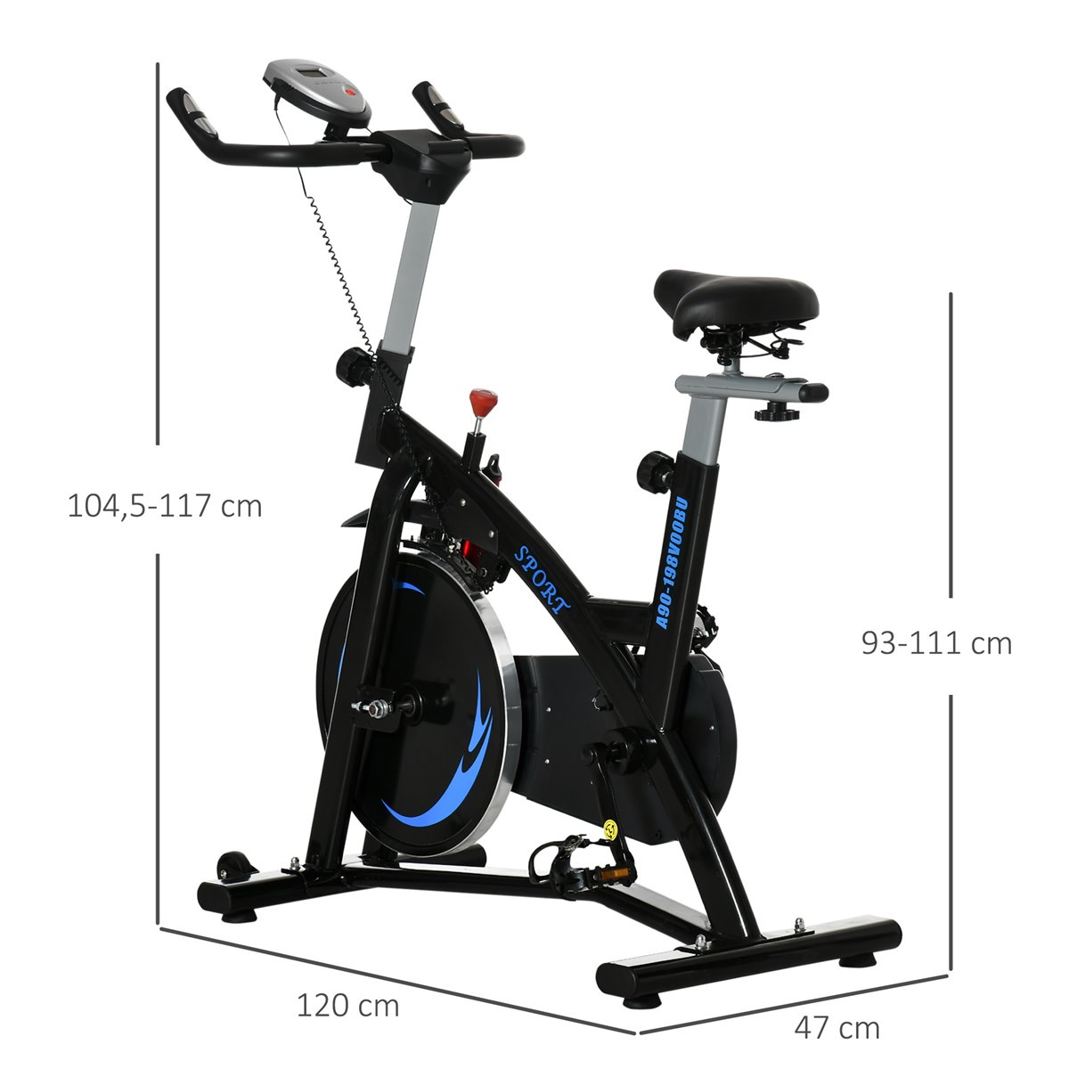 HOMCOM Bicicleta Estática con Volante de Inercia de 8 kg Pantalla LCD y  Sillín y Manillar Ajustables 103x48x115 cm Negro