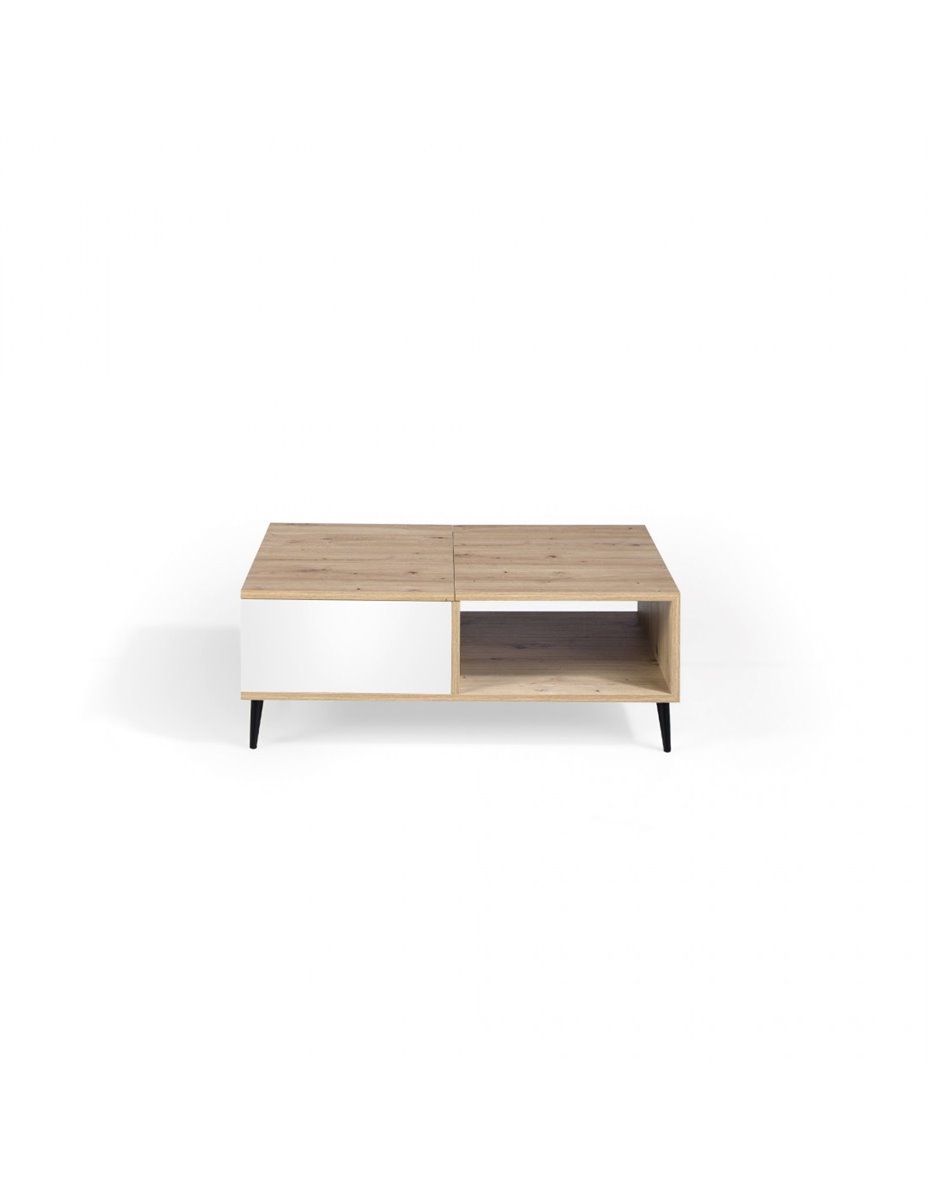 Mesa de centro elevable y extensible en madera de roble con pata metálica  blanca Alvi