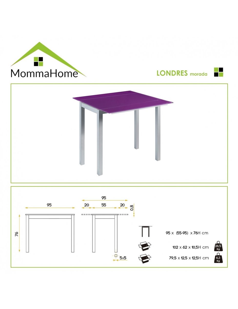 Mesa cocina extensible alas cristal - Momma Home