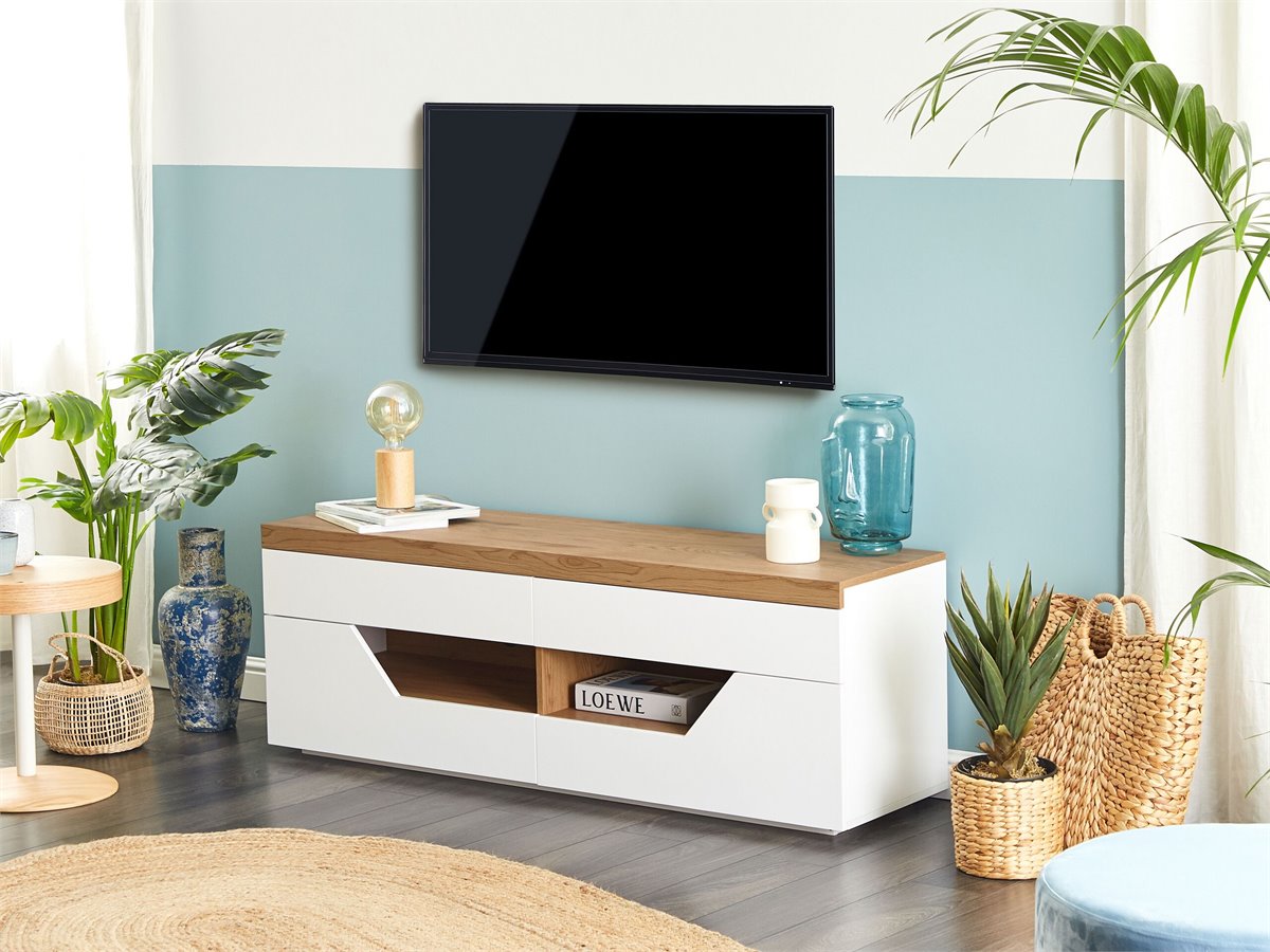 Mueble TV blanco/madera clara 160 x 40 cm CUSTER 