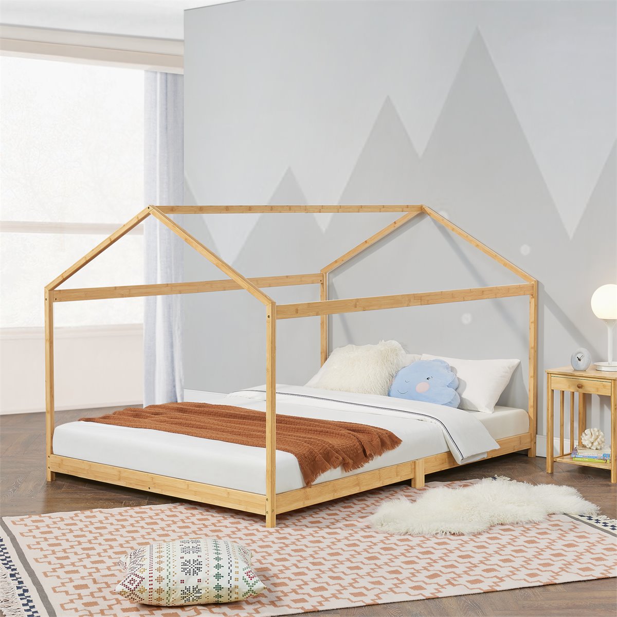 Cama de plataforma en forma de L, marco de cama individual de madera con  escritorio, camas de plataforma con nido para niños, marco de cama  individual