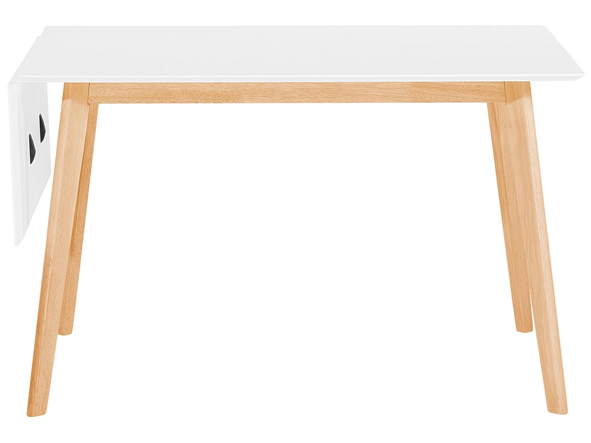 Mesa de comedor extensible blanco/madera clara 120/155 x 80 cm