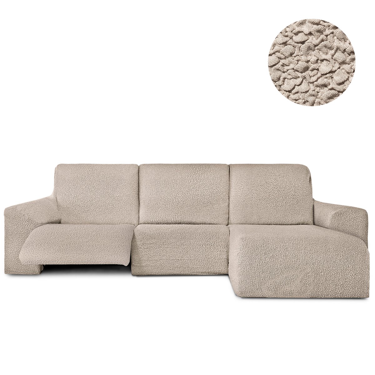 Vipalia Funda Cubre sofa chaise longue liso. Funda de sofa Chaise longue  Brisa brazo derecho Brisa. Protector antimanchas ajustable. Color Beige.  Chaise Longue Derecha 290 cm (Visto de frente) - Conforama